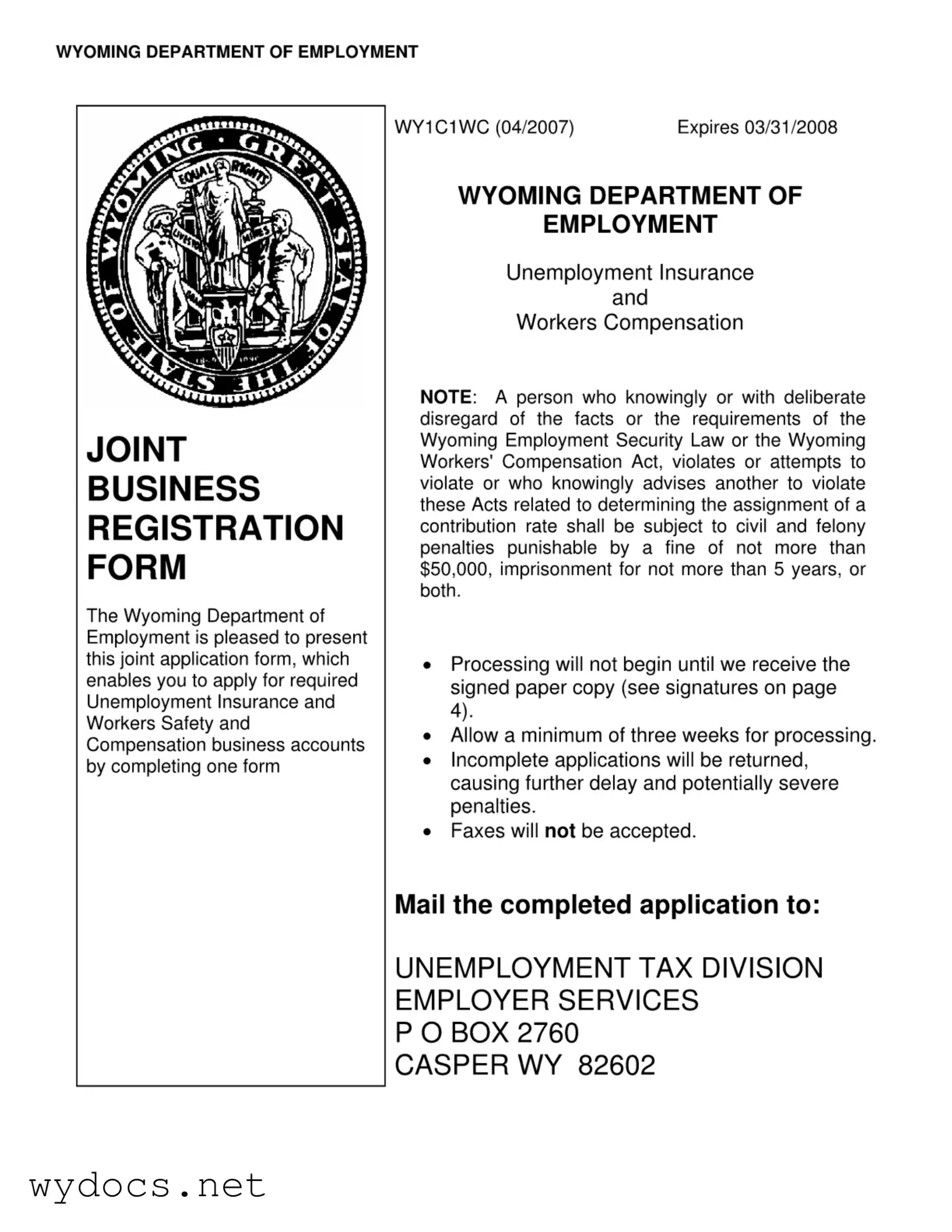 Printable Joint Registration Wyoming Form