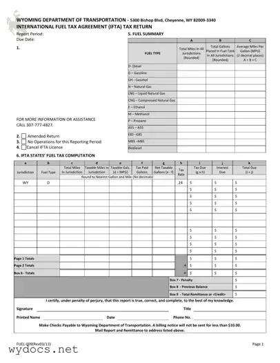 Printable Wyoming Ifta Form