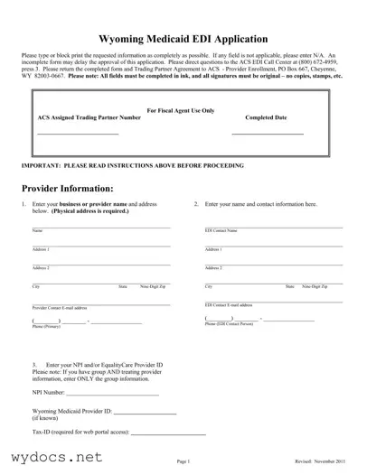 Printable Wyoming Medicaid Edi Application Form