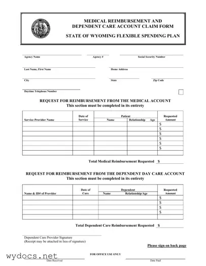 Printable Wyoming Medical Reimbursement Form