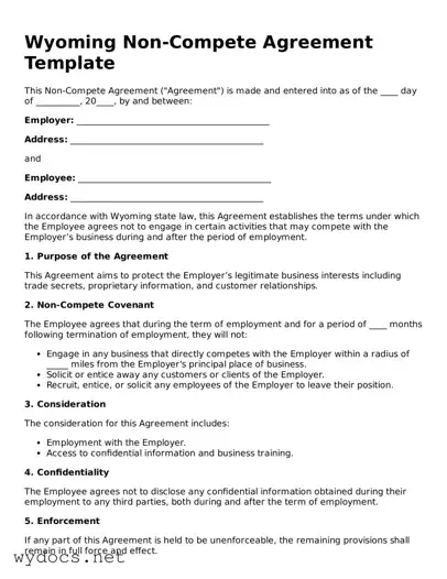 Fillable  Non-compete Agreement Document for Wyoming