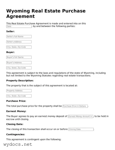 Fillable  Real Estate Purchase Agreement Document for Wyoming