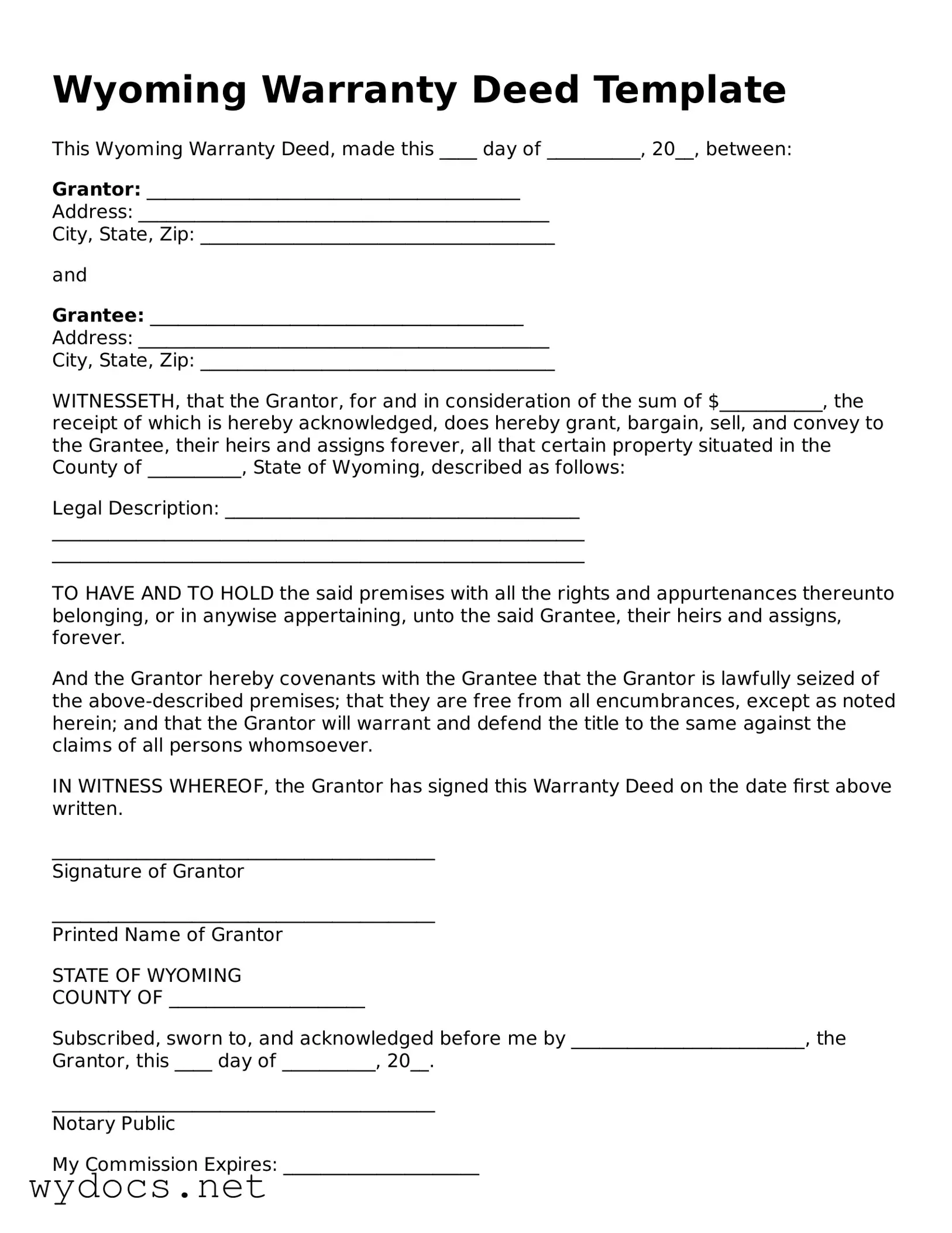 Fillable  Deed Document for Wyoming
