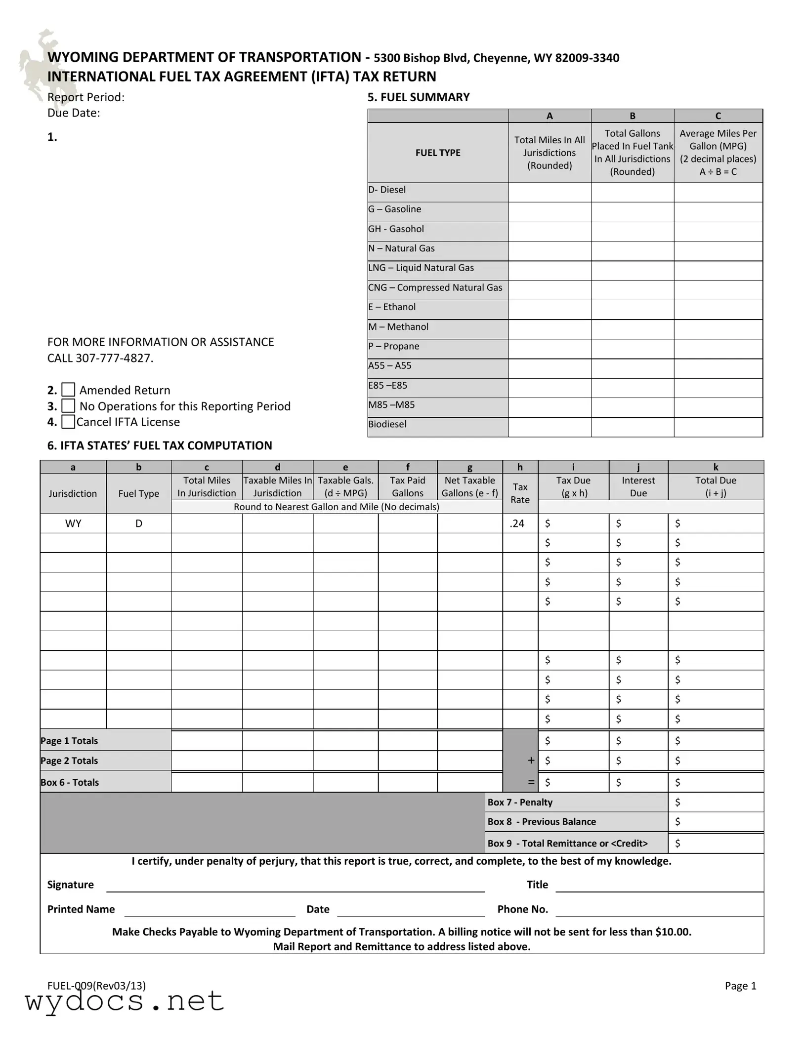 Printable Wyoming Ifta Form