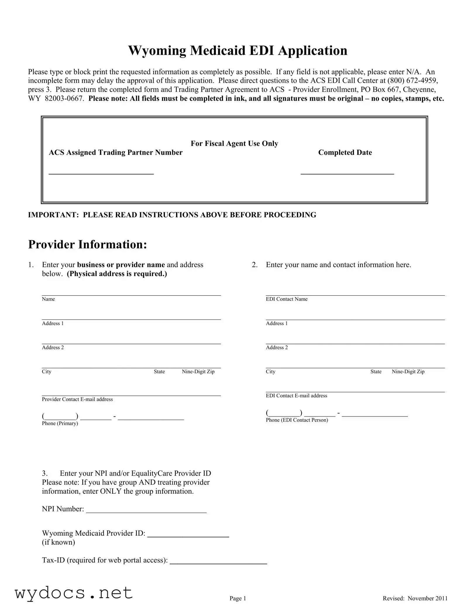 Printable Wyoming Medicaid Edi Application Form