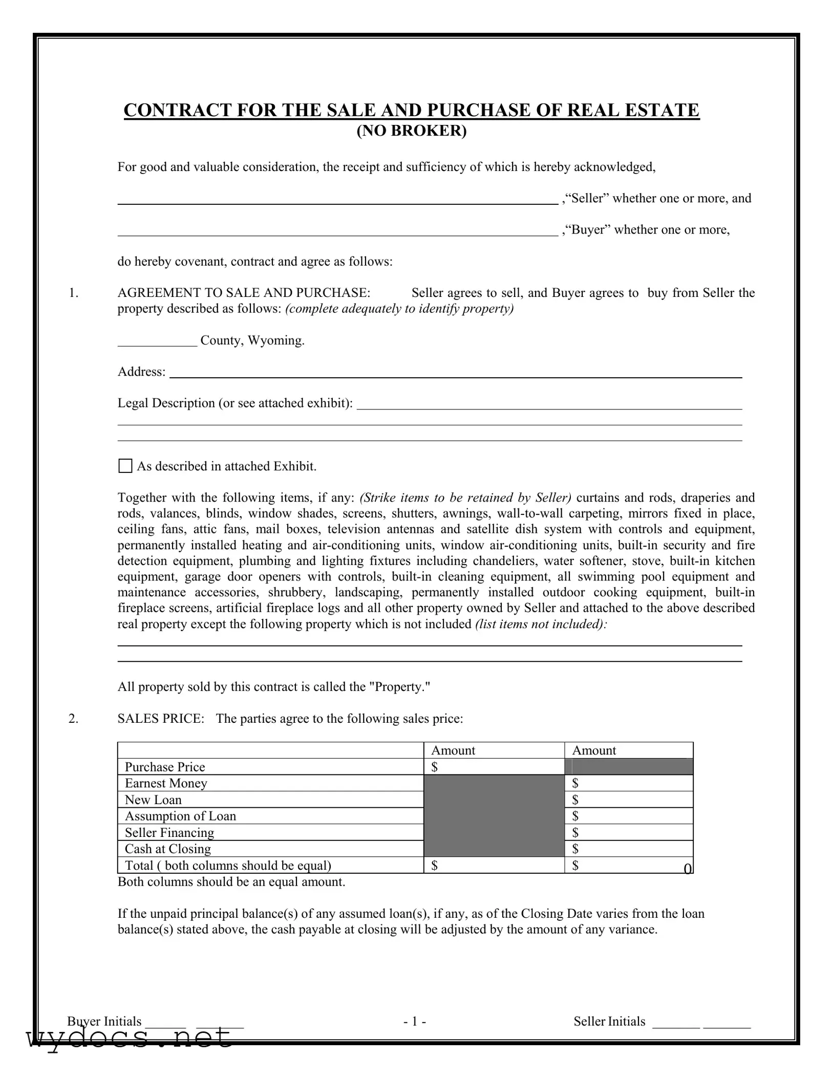 Printable Wyoming Real Estate For Sale Form